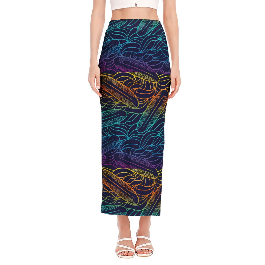 EDM Surfing Wave Pattern Print Side Slit Maxi Skirt