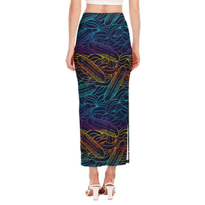 EDM Surfing Wave Pattern Print Side Slit Maxi Skirt