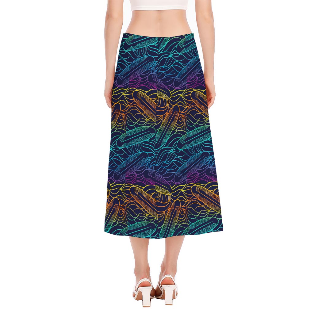 EDM Surfing Wave Pattern Print Side Slit Midi Skirt