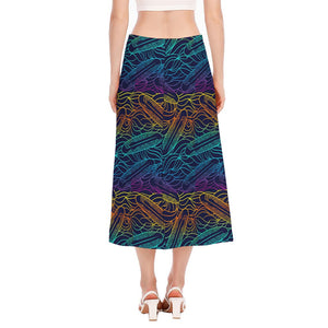 EDM Surfing Wave Pattern Print Side Slit Midi Skirt