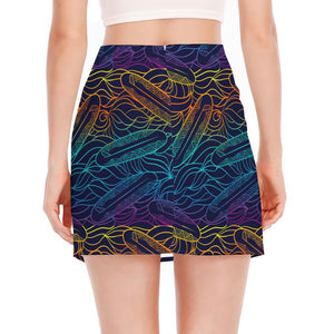 EDM Surfing Wave Pattern Print Side Slit Mini Skirt