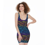 EDM Surfing Wave Pattern Print Sleeveless Bodycon Dress