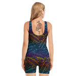 EDM Surfing Wave Pattern Print Sleeveless One Piece Swimsuit