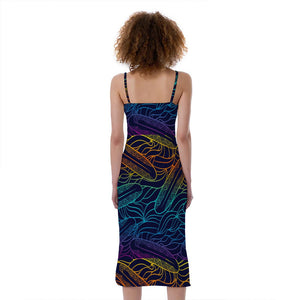 EDM Surfing Wave Pattern Print Slim Fit Midi Cami Dress