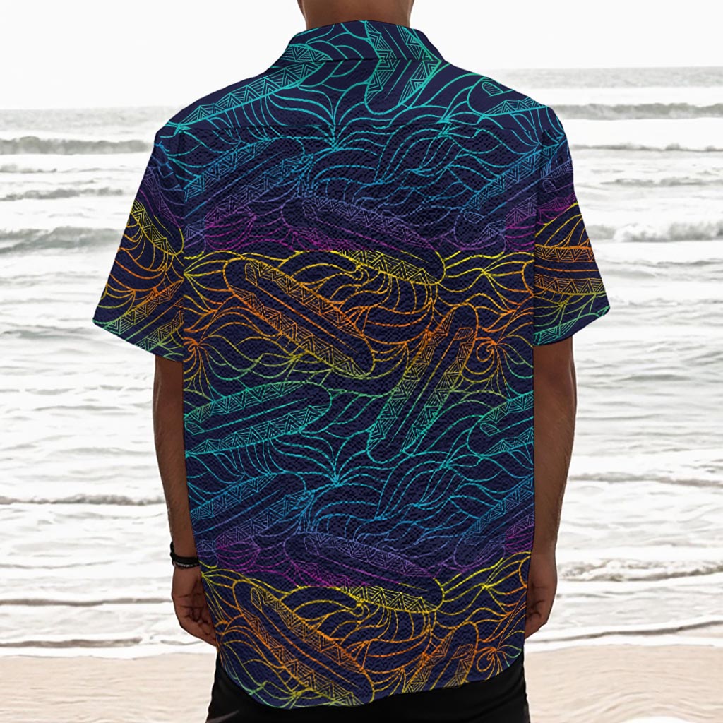 EDM Surfing Wave Pattern Print Textured Short Sleeve Shirt