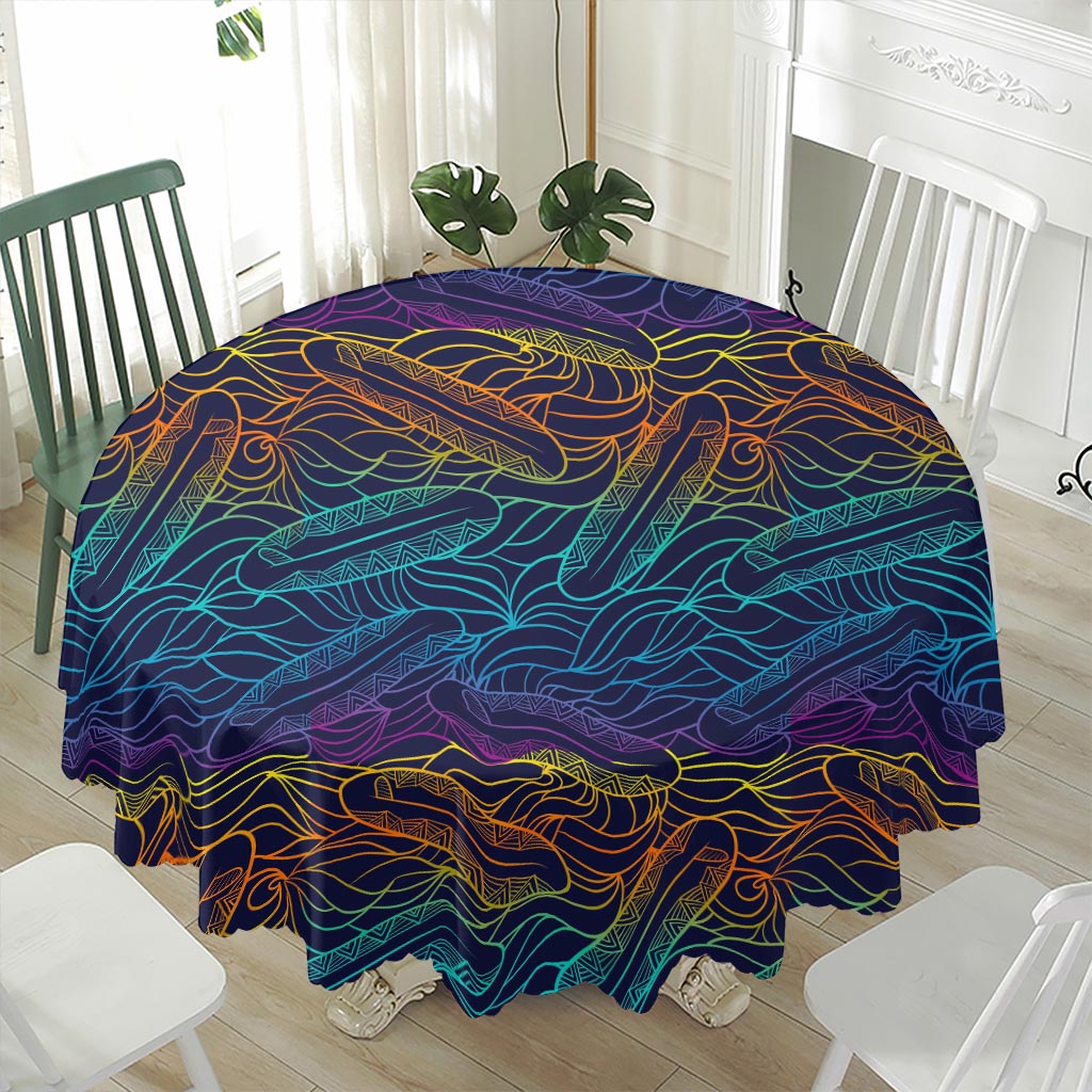 EDM Surfing Wave Pattern Print Waterproof Round Tablecloth