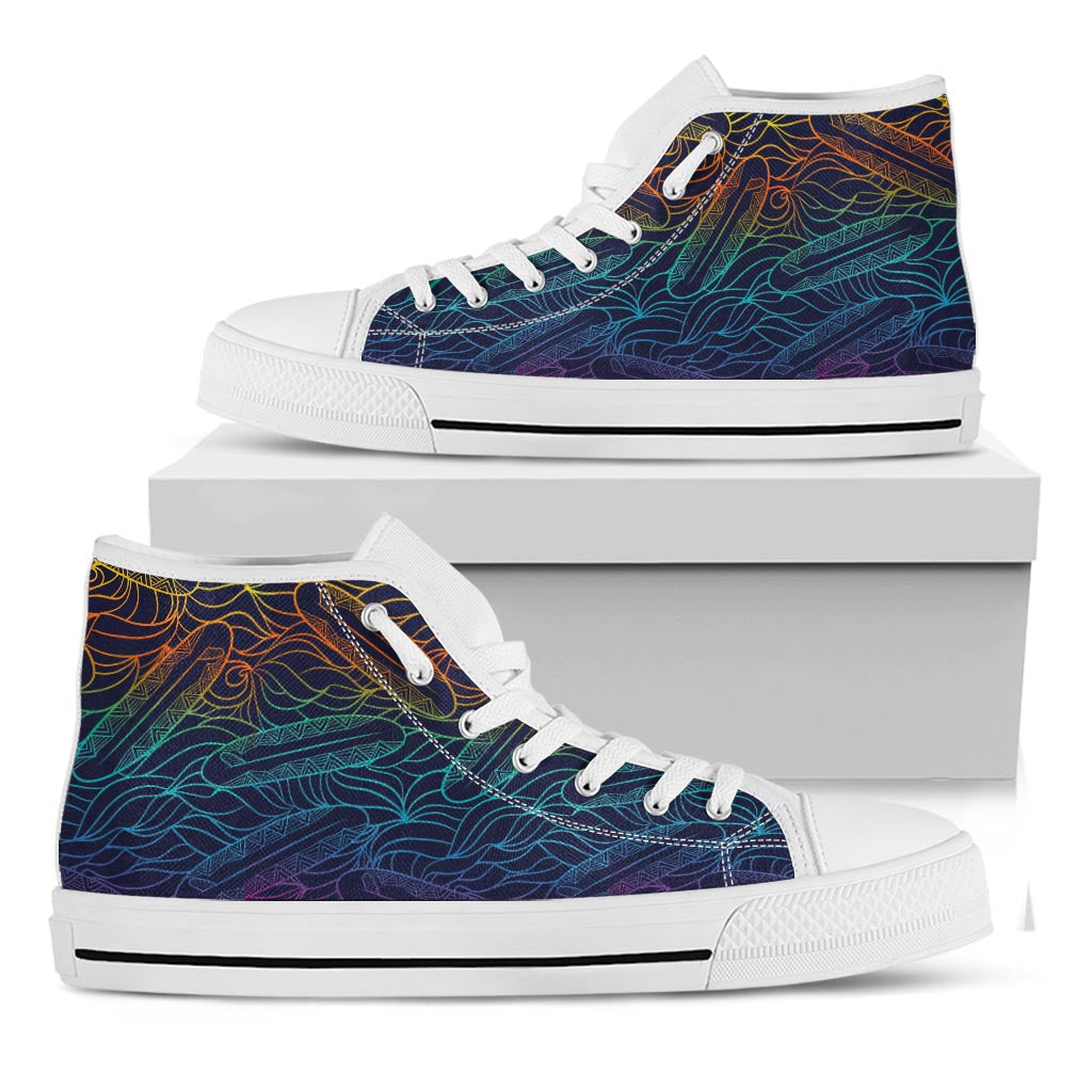 EDM Surfing Wave Pattern Print White High Top Sneakers