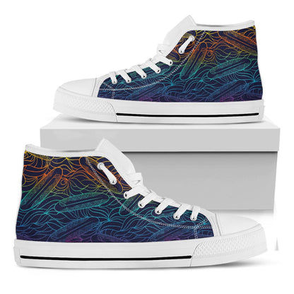 EDM Surfing Wave Pattern Print White High Top Sneakers