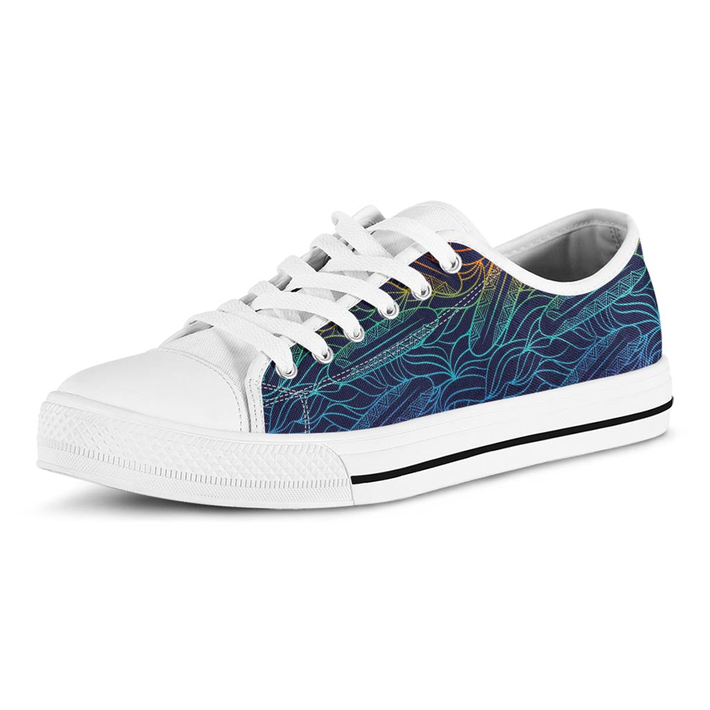 EDM Surfing Wave Pattern Print White Low Top Sneakers