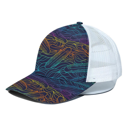 EDM Surfing Wave Pattern Print White Mesh Trucker Cap