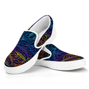 EDM Surfing Wave Pattern Print White Slip On Sneakers