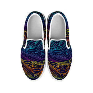 EDM Surfing Wave Pattern Print White Slip On Sneakers