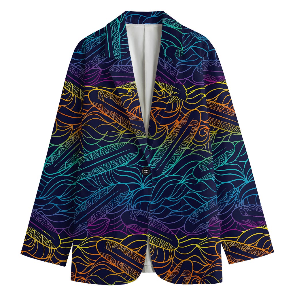 EDM Surfing Wave Pattern Print Women's Blazer