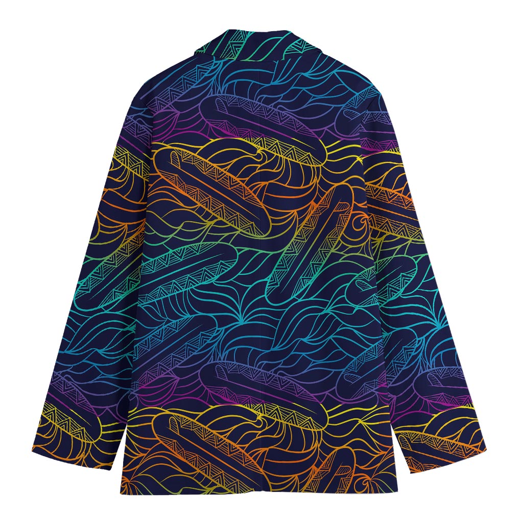 EDM Surfing Wave Pattern Print Women's Blazer