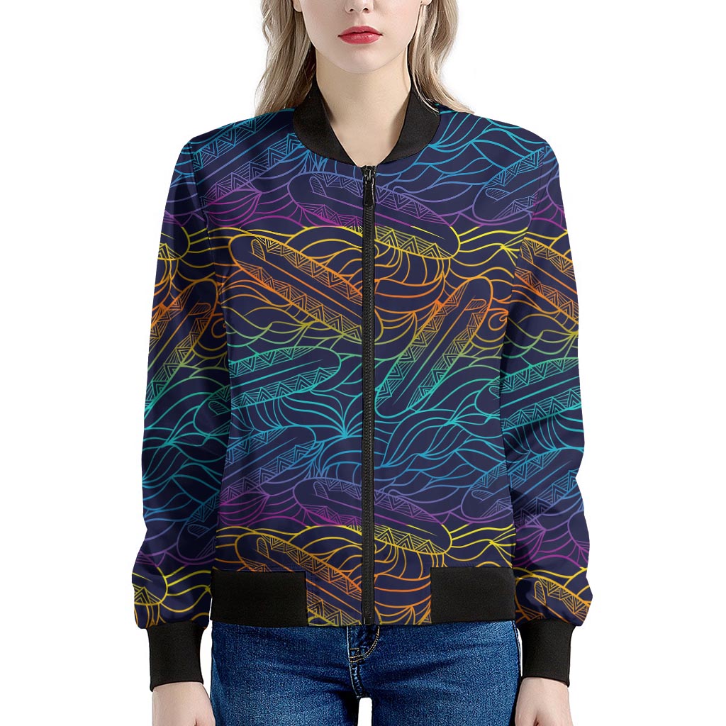 EDM Surfing Wave Pattern Print Women's Bomber Jacket