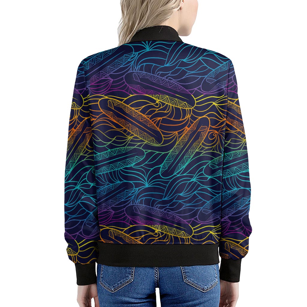 EDM Surfing Wave Pattern Print Women's Bomber Jacket