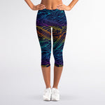 EDM Surfing Wave Pattern Print Women's Capri Leggings