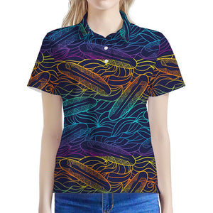 EDM Surfing Wave Pattern Print Women's Polo Shirt