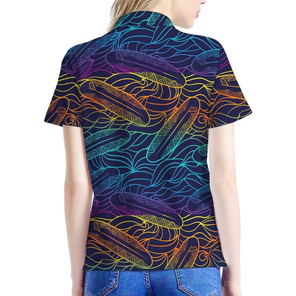 EDM Surfing Wave Pattern Print Women's Polo Shirt