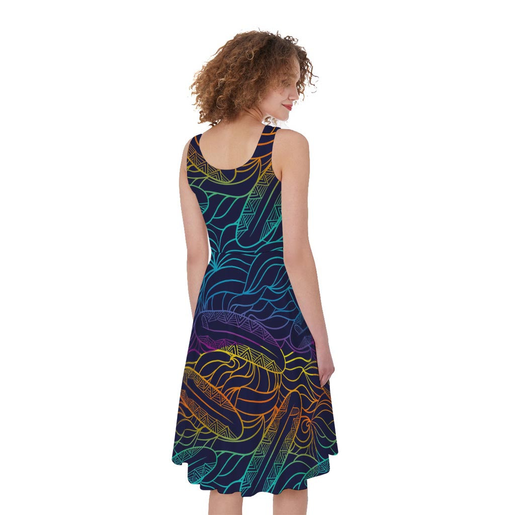 EDM Surfing Wave Pattern Print Women's Sleeveless Dress