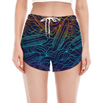 EDM Surfing Wave Pattern Print Women's Split Running Shorts