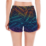 EDM Surfing Wave Pattern Print Women's Split Running Shorts