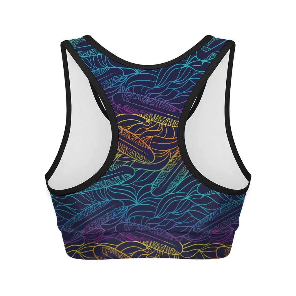 EDM Surfing Wave Pattern Print Women's Sports Bra