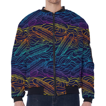 EDM Surfing Wave Pattern Print Zip Sleeve Bomber Jacket