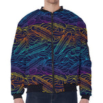 EDM Surfing Wave Pattern Print Zip Sleeve Bomber Jacket