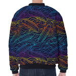 EDM Surfing Wave Pattern Print Zip Sleeve Bomber Jacket