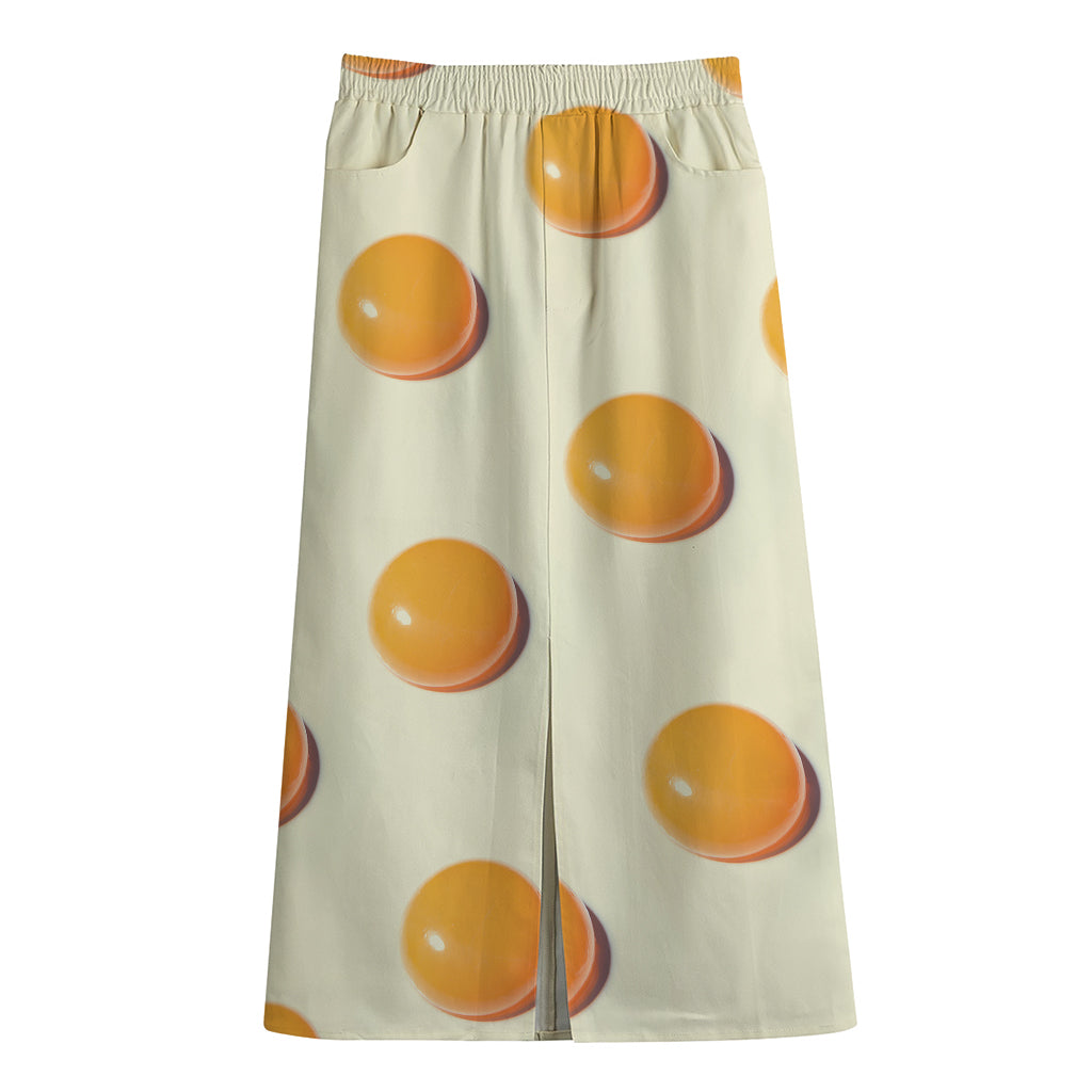 Egg Yolk Pattern Print Cotton Front Slit Maxi Skirt