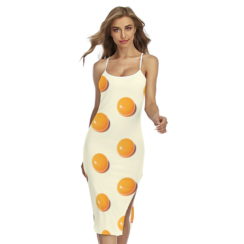 Egg Yolk Pattern Print Cross Back Cami Dress