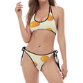 Egg Yolk Pattern Print Halter Scoop Tie Side Bikini