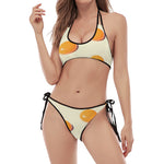 Egg Yolk Pattern Print Halter Scoop Tie Side Bikini