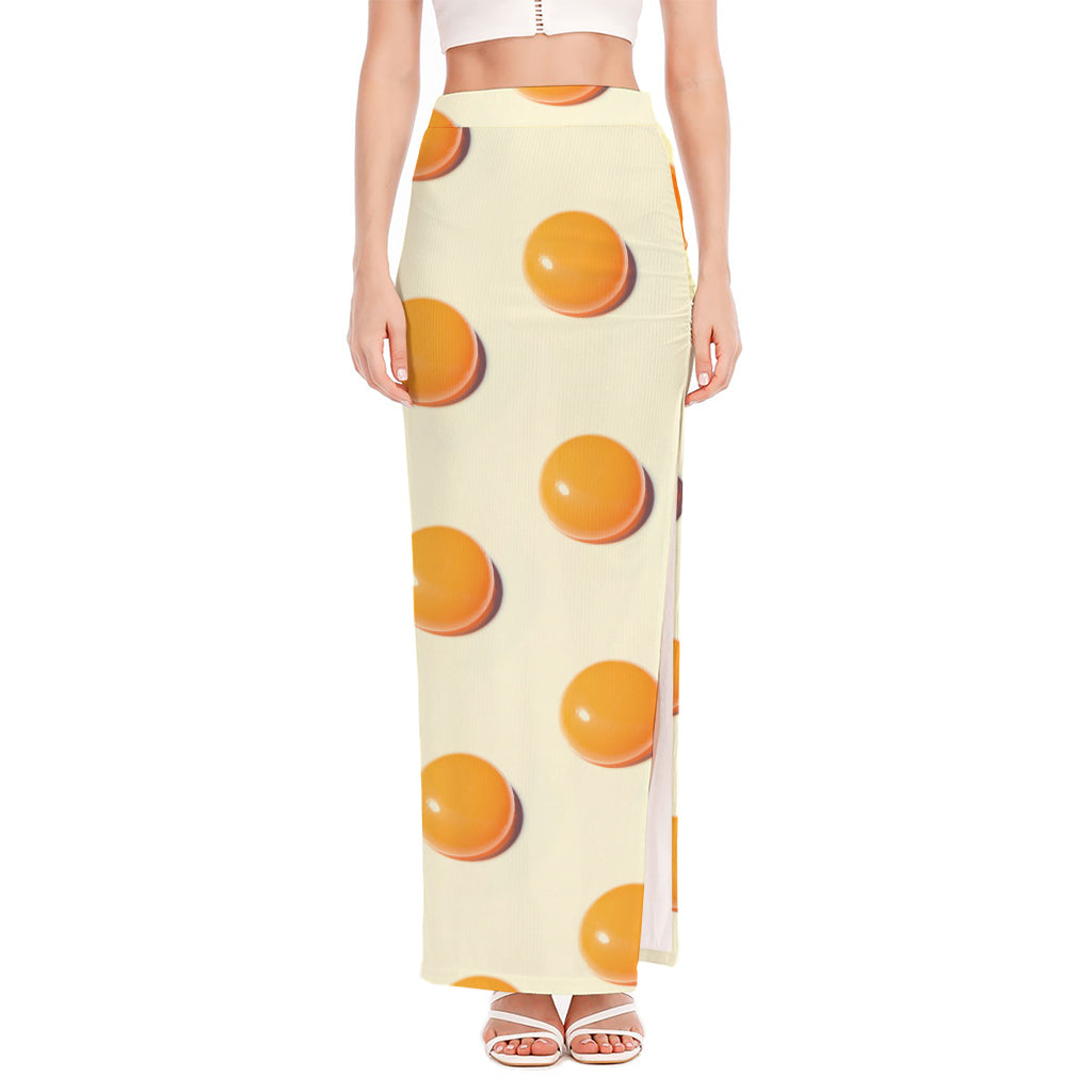Egg Yolk Pattern Print High Slit Maxi Skirt