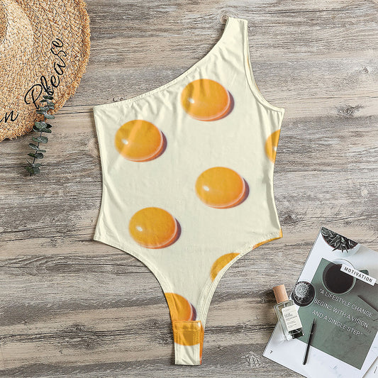 Egg Yolk Pattern Print One Shoulder Bodysuit