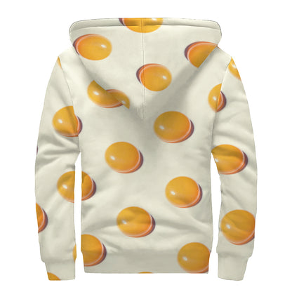 Egg Yolk Pattern Print Sherpa Lined Zip Up Hoodie