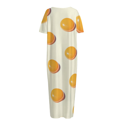 Egg Yolk Pattern Print Short Sleeve Long Nightdress