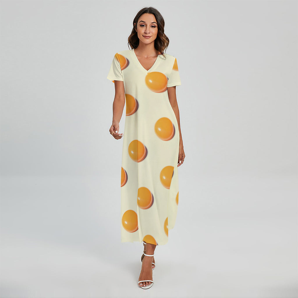 Egg Yolk Pattern Print Short Sleeve Maxi Dress