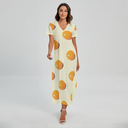 Egg Yolk Pattern Print Short Sleeve Maxi Dress