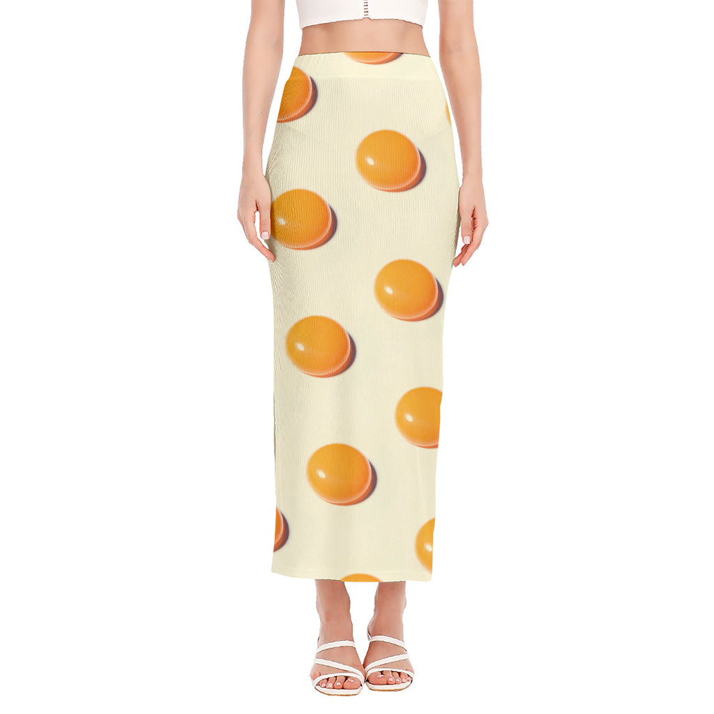 Egg Yolk Pattern Print Side Slit Maxi Skirt