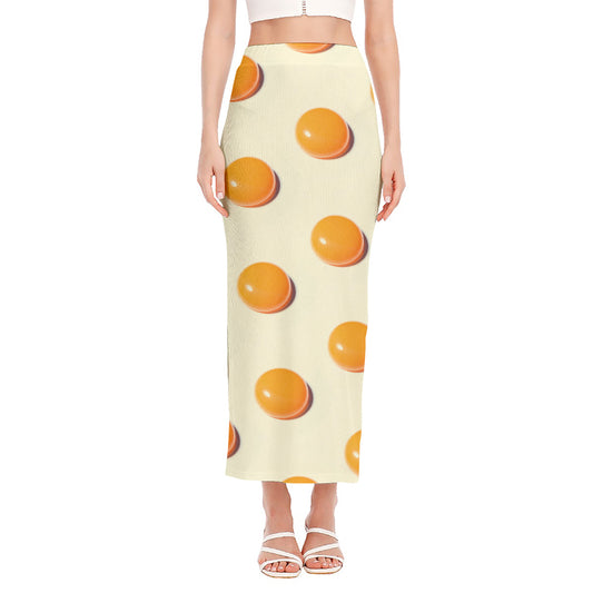 Egg Yolk Pattern Print Side Slit Maxi Skirt