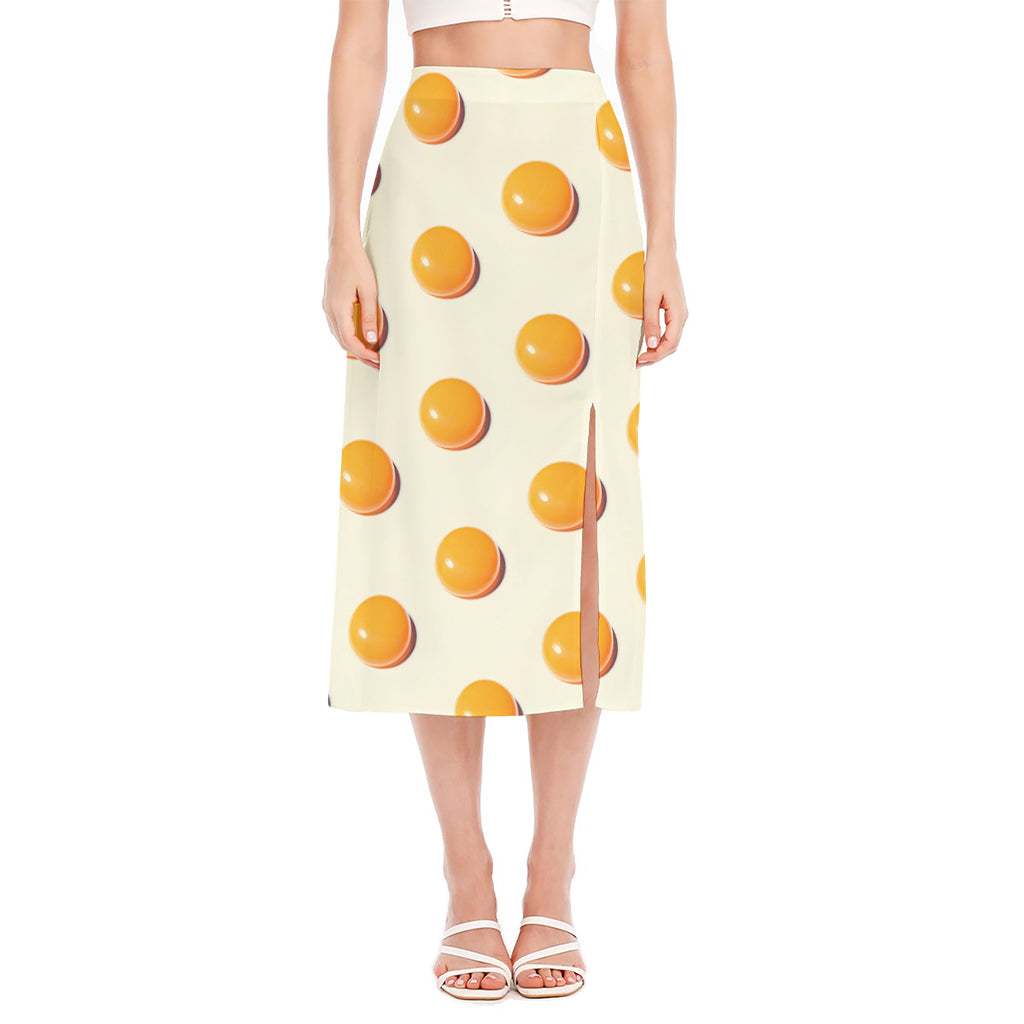 Egg Yolk Pattern Print Side Slit Midi Skirt