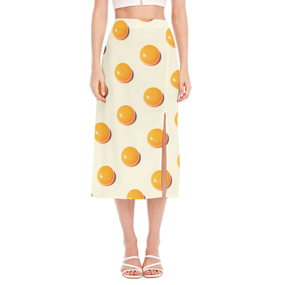 Egg Yolk Pattern Print Side Slit Midi Skirt
