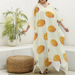 Egg Yolk Pattern Print Silk V-Neck Kaftan Dress