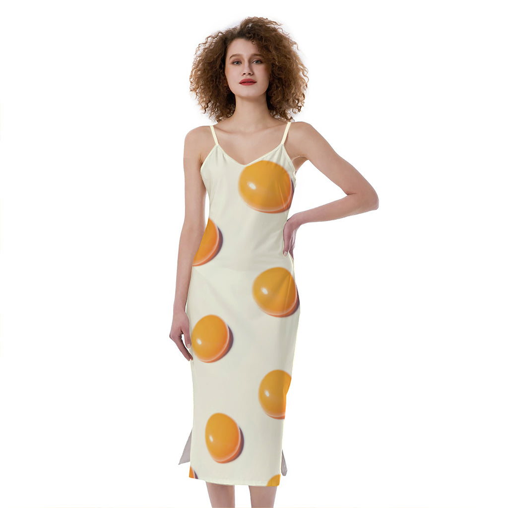 Egg Yolk Pattern Print Slim Fit Midi Cami Dress