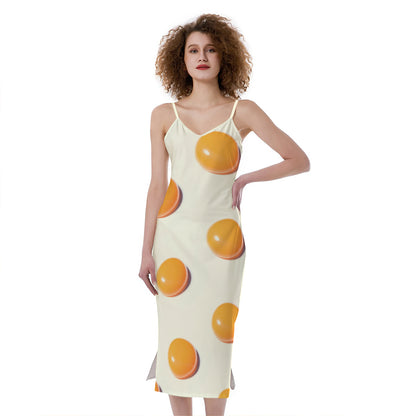 Egg Yolk Pattern Print Slim Fit Midi Cami Dress