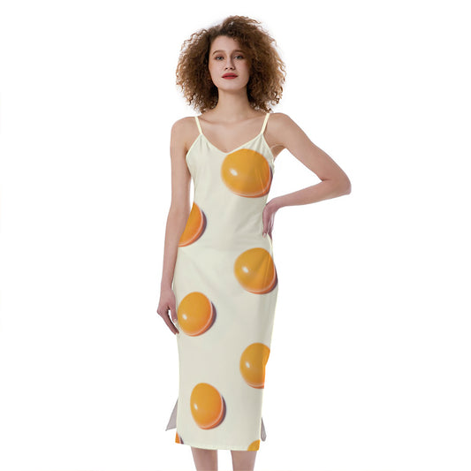 Egg Yolk Pattern Print Slim Fit Midi Cami Dress