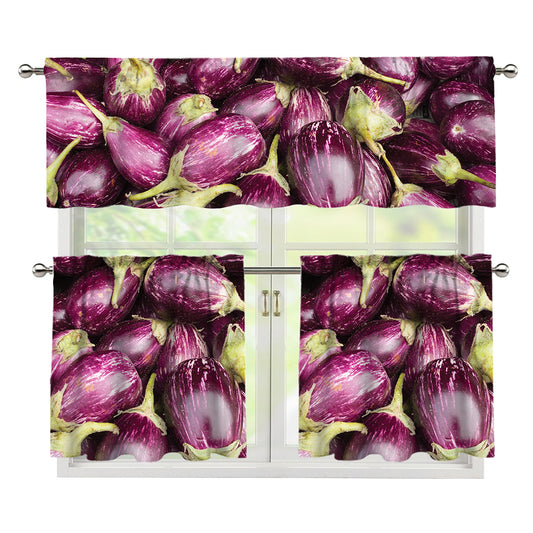 Eggplant Print 3 Piece Kitchen Curtains