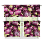 Eggplant Print 3 Piece Kitchen Curtains